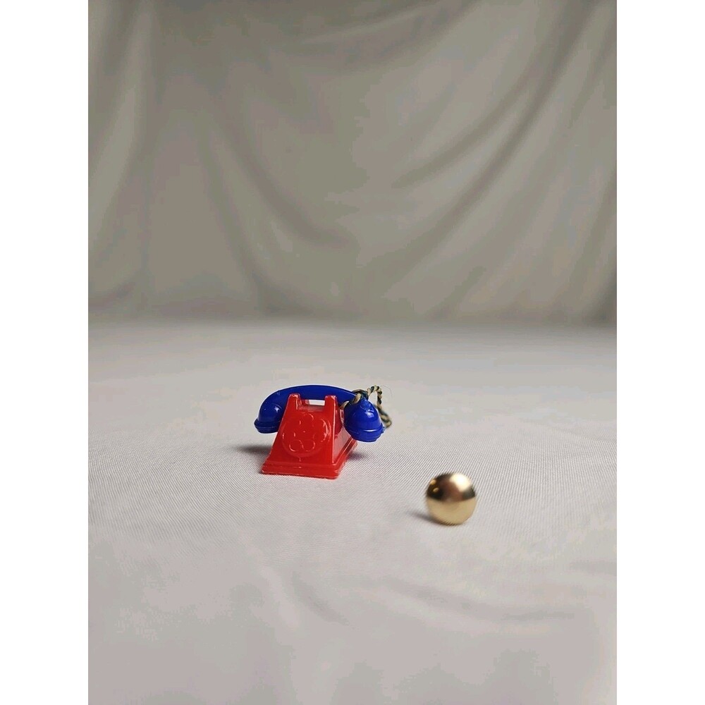 VTG Dollhouse Rotary Telephone Red Blue Miniature Phone with Cord Renwal